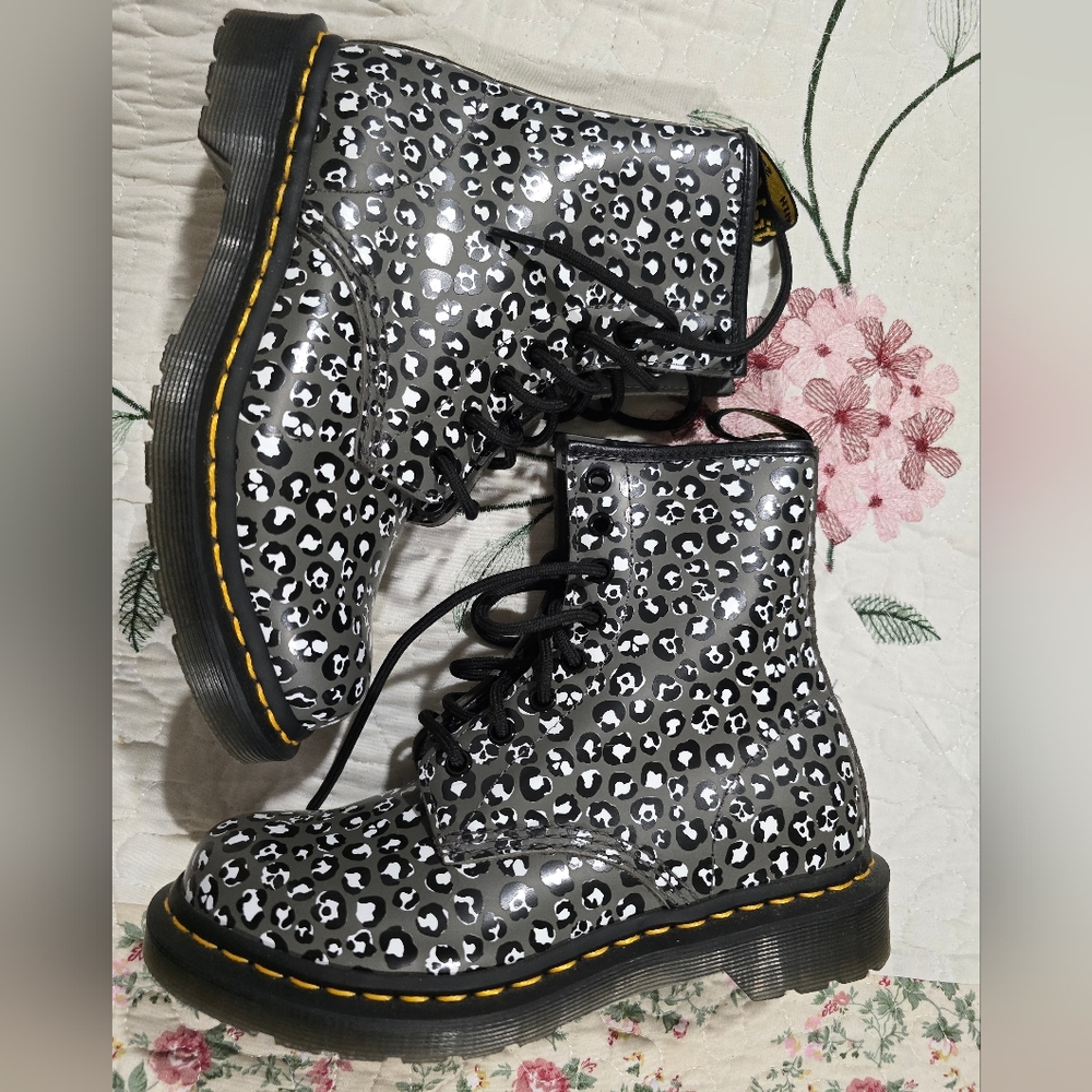 Dr. Martens Women's Gray and White Patterned Boots